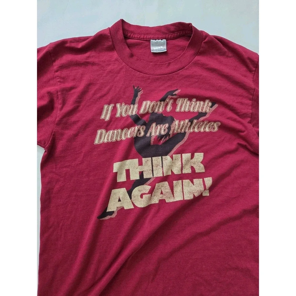 Vintage 90s Fruit of the Loom Best T-Shirt Dancers Are Athletes Maroon M USA Mad